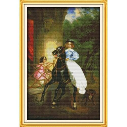 The horse riding woman Cross Stitch Kits Handmade Paintings Chinese Embroidery Needlework DMC Counted Cross-stitch set Gift