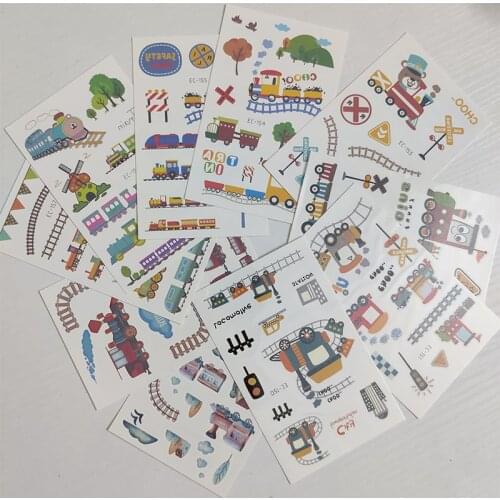 10pcs Children Temporary Tatoo Sticker Waterproof Fake Tattoo Cartoons Train Windmill Letter Tattoos Hand Foot Tatouage Boy Girl
