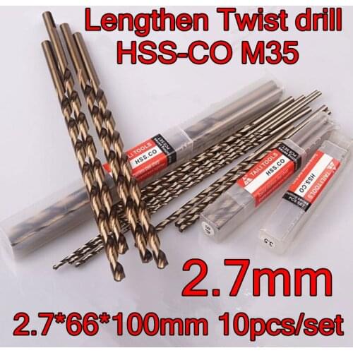 2.7*66*100mm 10pcs/set HSS CO5% M35 Containing cobalt longer twist drill Processing stainless steel and steel