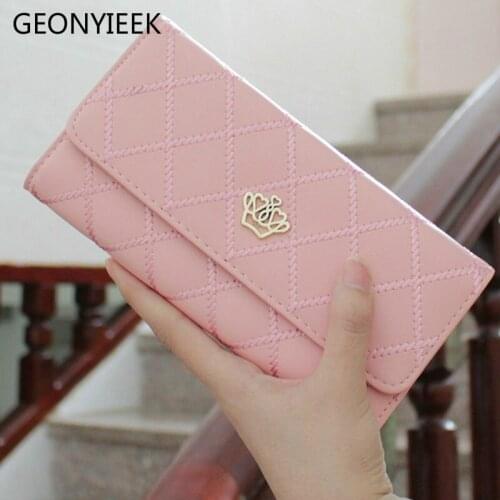 2020 Crown Plaid Long Leather Three Fold Women Wallet Luxury Brand Designer Female Purse For ID Card Holder Phone Bag Day Clutch