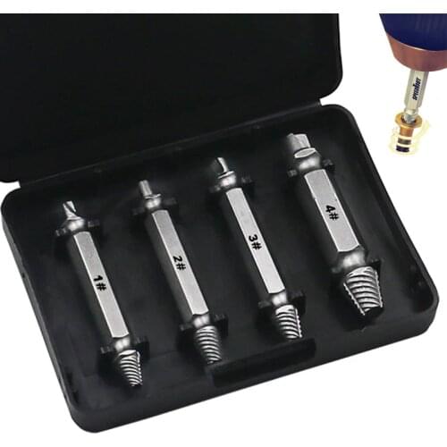 4pcs Damaged Screw Extractor Drill Bits Guide Set Broken Speed Out Easy out Bolt Stud Stripped Screw Remover Tool