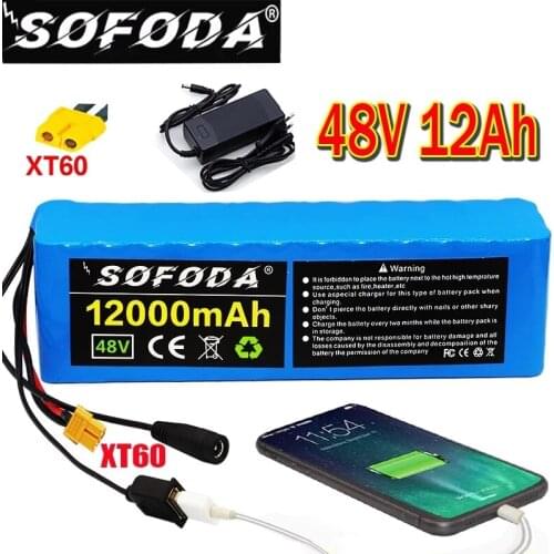 48V Battery 13s3p 12Ah Battery Pack 1000W High Power Battery Ebike Electric Bicycle BMS with xt60 Plug/USB Plug + Charger