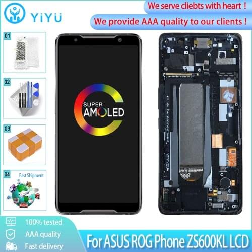 6.0" Orig AMOLED For ASUS ROG Phone ZS600KL LCD Touch Screen With Frame Display Digitizer Panel Assembly Replacement Parts
