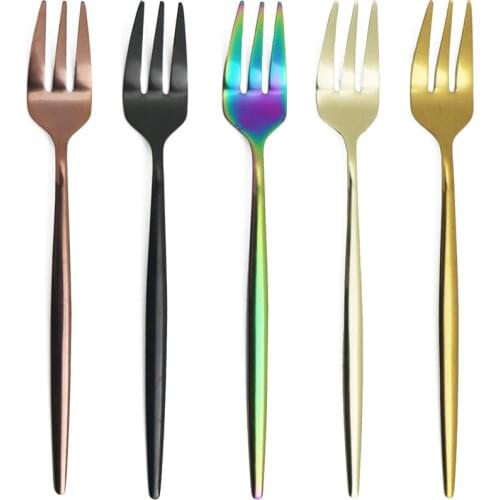 6Pcs Cake Fork Set For Fruit Salad Small Colourful Flatware Mirror Fork Cutlery Stainless Steel Tableware Kitchen Accessories