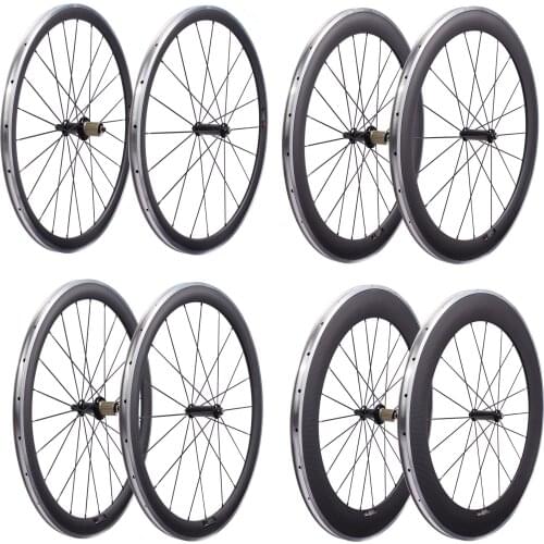 700C Carbon Wheel with Aluminium Brake Surface Powerway R36 V-brake Hub Road Bicycle Front Wheel Rear Wheel 38/50/60/80m