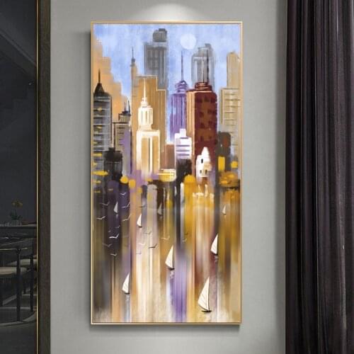 Abstract City Building Boat Oil Painting Printed on Canvas Modern Decorative Pictures for Gallery Interior Home Decor No Frame