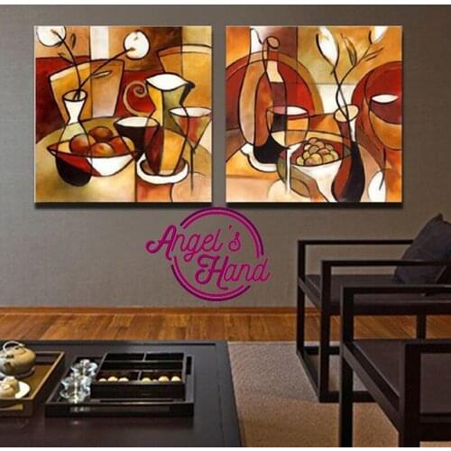 5D DIY Diamond Painting Cross Stitch 2 Panel Handmade Flower Cup Set Abstract Modern Embroidery Full Diamond Mosaic stickers