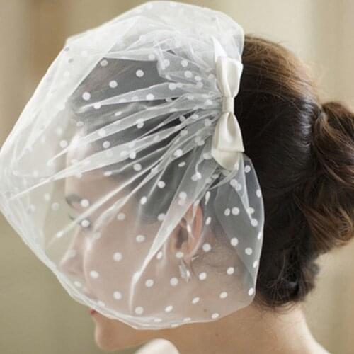 White Birdcage Veils Headband Combs Veil White Wave Point Mesh Fishnet Bow for Wedding Accesories for Bride Headwear Jewelry