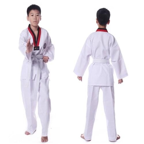 White Taekwondo Uniforms WTF Mooto Karate Judo Taekwondo Dobok Clothes Children Adult Unisex Long Sleeve TKD Clothing T55