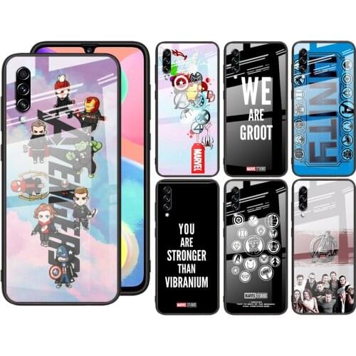 Tempered Glass Cover Marvel Avengers cute text logo For Samsung Galaxy S21 Ultra Plus 5G M51 M31 M21 Shockproof Phone Case