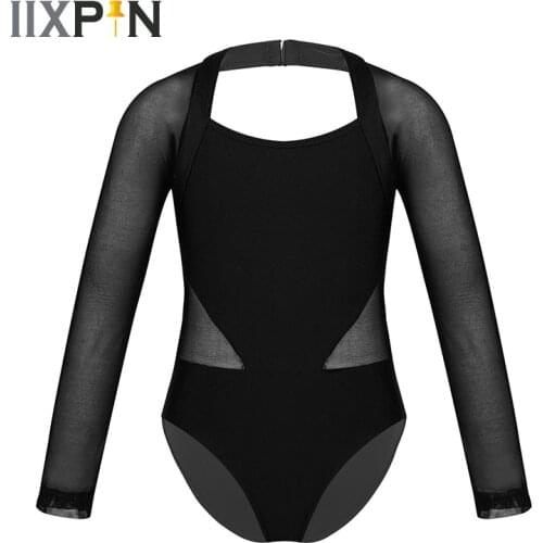 Girls Ballet Costumes Dance Wear ballerina dress girls leotard Long Sleeves Cutout Back Mesh Splice Gymnastics Leotard Jumpsuit