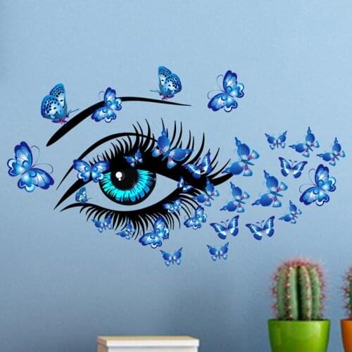 Blue beauty eyes and butterflies Wall Sticker Living room bedroom decorations wallpaper Mural Removable PVC stickers art decals