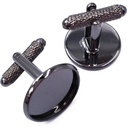 Gunmetal Black 12mm 14mm 16mm 18mm 20mm Round Bezel Cufflinks Base Cuff Cufflink Blanks Backs Cabochon Jewelry Findings CL014
