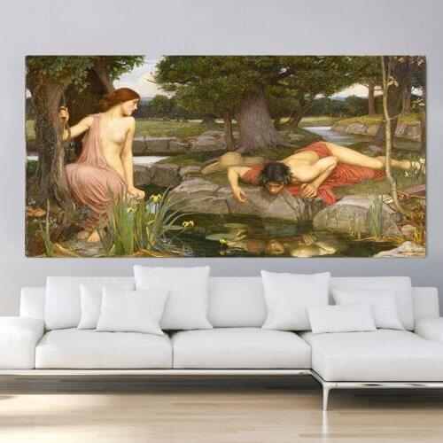 Citon William Waterhouse《Echo and Narcissus》Canvas oil painting World Famous Artwork Poster Picture Decor Home Decoration