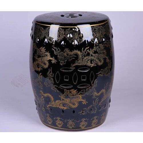 Ceramic Stool Jingdezhen Hand Made Dragon pattern porcelain Ceramic Chinese Stool black Shoe Changing Stool