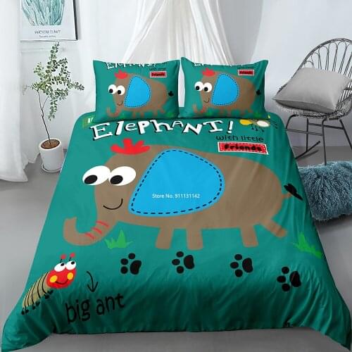 Cartoon Animal Plant Print Down Bed Cover Pillowcase for Boys and Girls Bedroom Decoration Home Textile Deluxe Bedding Set