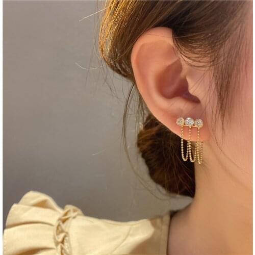 Korea New Design Fashion Jewelry Mesh Crystal Metal Tassel Earrings Elegant Feminine Accessory