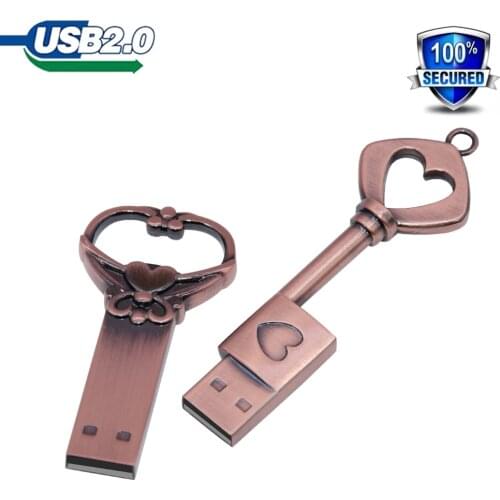 Metal Copper Love Heart Shape Usb Flash Drive Memory Stick Hearts Pendrive 4GB 8GB 16GB 32GB 64GB Wedding Gift U Disk DIY Logo