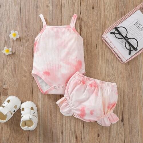 Lovely 0-24M Toddler Baby Girl Tie-dye Printed Sleeveless Bodysuit Tops+PP Shorts Kids Outfits 2pcs Summer Clothes Set