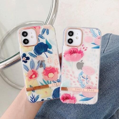 Fashion Flower Leaves plating Transparent soft silicon Phone Case For apple iPhone 12 Pro Max 7 8 Plus X XS XR 11 SE MiNi Cover