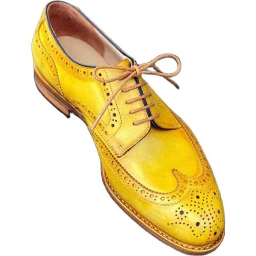 2020 Autumn Sipriks Mens Calf Skin Shoes Yellow Full Brogues Shoes Vintage Wedding Gents Suit Formal Tuxedo Goodyear Boots 44