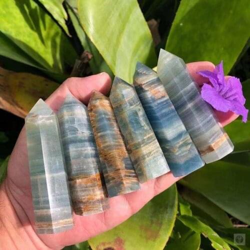 Natural Blue Onyx Quartz Crystal Point Blue Onyx Calcite Tower Chakra Healing Gemstone Home Decor 1pc