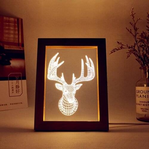 3D night light USB bedroom gift photo frame light warm yellow single colorcreative led solid wood table lamp customization