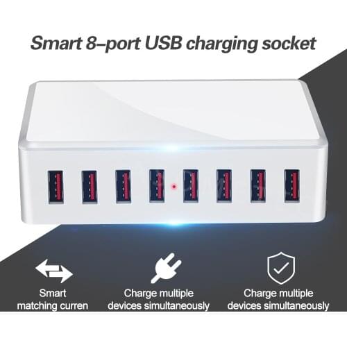 8 Ports USB Charger 40W Portable USB Desktop Smart Charging Station for iPhone iPad Tablet Multi USB Device Travel Power Adapter