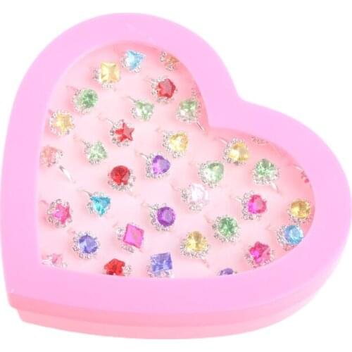 12/36 Pcs/box Adjustable Alloy Baby Girl Rings Fashion Cartoon Children Girl Rings with Heart Shaped Showcase for Party