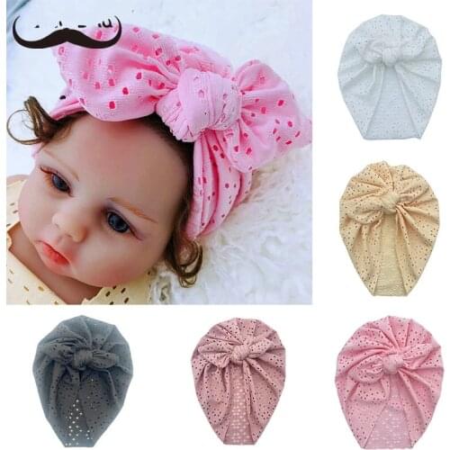 Newborn Baby Girls Boys Bunny Ears Hat Skin Friendly Donut Cap Turban Solid Flower Bonnets Soft Beanies
