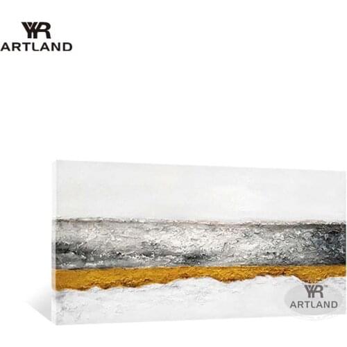 Nordic style hand drawn abstract oil painting on canvas gold foil landscape wall art picture poster for living room sofa bedroom