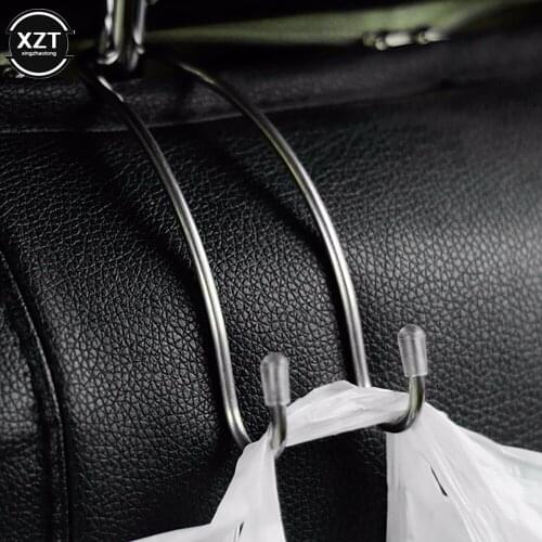2pcs Multi-functional Metal Auto Car Seat Headrest Hanger Bag Hook Holder for Bag Purse Cloth Grocery Storage Auto Fastener Clip
