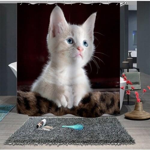 Cat Anime Funny Print Waterproof Shower Curtain Polyester Fabric Home Bathroom Curtain with 12 Hooks Shower Curtains