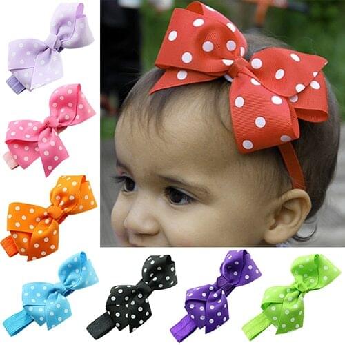 Girl Cute Polka Dot Hair Ribbon Bows Headband Elastic Hairband