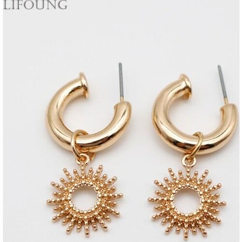 Earrings Womens Fashion Medium-sized Metallic Gold Round Dangle Ear Ring For Girl Unusual Detachable Jewelry Pendant 2021115