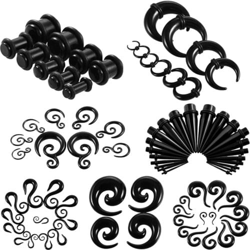 2pcs Acrylic Fake Spiral Ear Taper Tunnel Plugs Piercing Multiple Styles Black Earring Gauges Expander Stretcher Body Jewelry