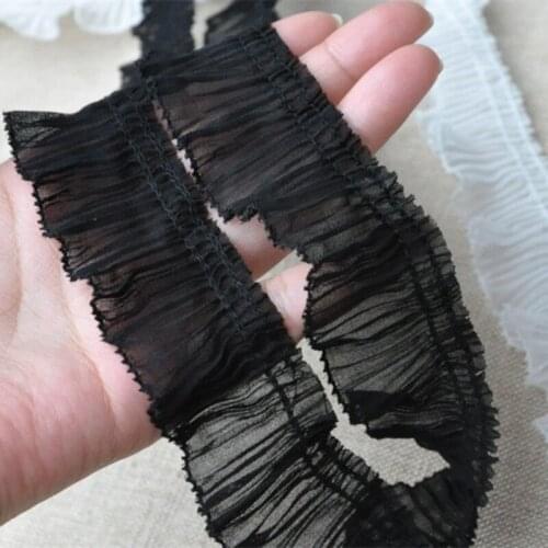20Yards Retro Ruffle Lace Edge Trim Black White Pleated Ribbon Fabric Hem For DIY Crafts Baby Dress Bouquet 35mm Width