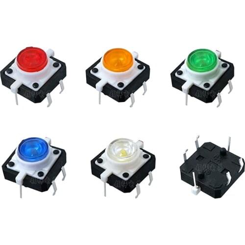 5PCS/lot 12*12*7MM Illuminated switch Tact switch jog button Red yellow green blue white