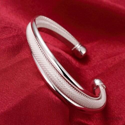 925 Sterling Silver Fashion Jewelry Large Reticulated Bracelet Women Bangle Wedding Engagement Jewelry