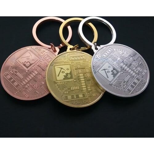Bitcoin Keychain Gold/Silver/Rose Gold Bitcoin Coin Pendant Keyring Souvenir/Collectible/Birthday/Christmas Gifts Decorations