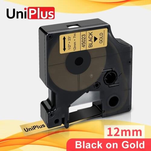 UniPlus Black on Gold Printer Ribbon Compatible Dymo Label Maker 45023 12mm Label Tape for Dymo D1 Printer LabelManager 220P 150