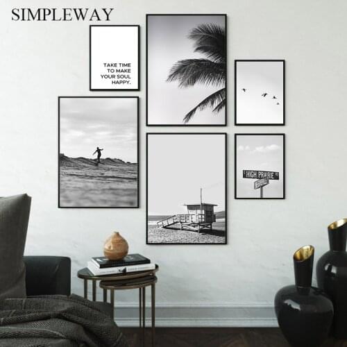 Coastal Beach Black White Poster Nordic Landscape Wall Art Canvas Print Seascape Painting Decorative Picture Modern Home Decor