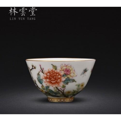 Colored enamel handpainted grace national color peony master cup of jingdezhen ceramic kung fu tea cup single cup