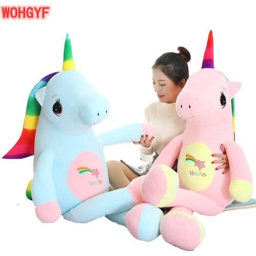 55cm Cartoon Hello Unicornio Plush Toys Stuffed Soft Plush Rainbow Horse Unicorn Pillow Toys for Kids Girls Valentine Gifts