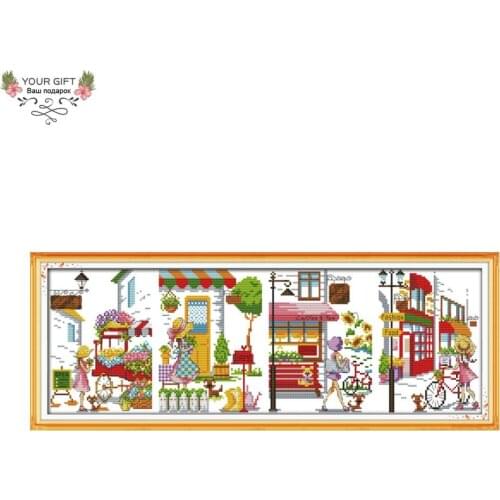 Joy Sunday Street Home Decor F694 14CT 11CT Counted and Stamped Romantic Street Needlepoints Embroidery Cross Stitch Kit