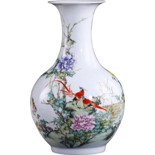 Ceramic Vase Decoration Living Room Flower Arrangement Pastel Porcelain Bottle Chinese Household TV Cabinet Decoration Crafts