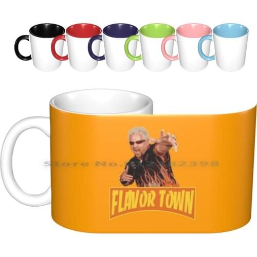 Flavor Town Usa-Guy Flerl Ceramic Mugs Coffee Cups Milk Tea Mug Guy Fieri Cool Quirky Waluigi Box Logo Red White Funny Flavor