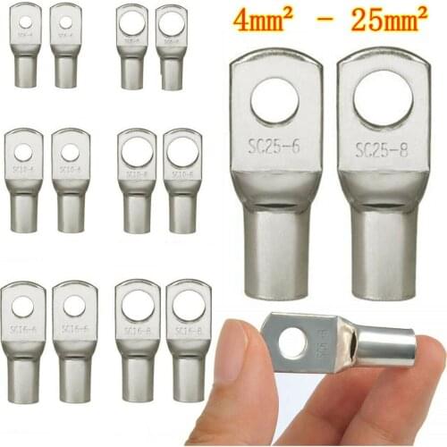 100/50/25/10PCS 4-25mm Terminals Battery Wire Welding Cable Connectors Kit Assortment Tinned Copper Lugs Ring Crimp