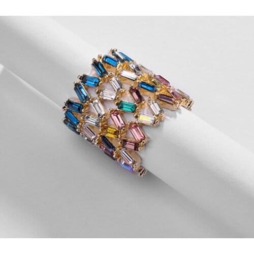 Irregular Trangle Rings Unique Chic Stacking Slanted Colorful Baguette Crystals