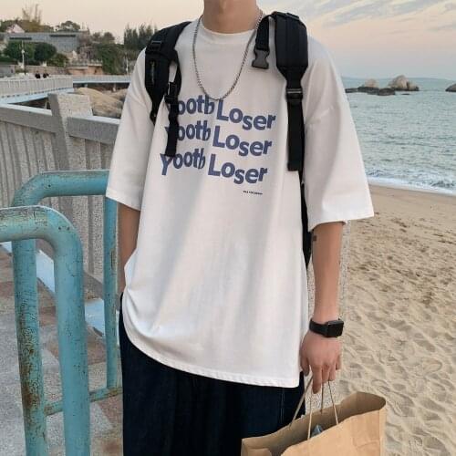 Summer 2021 Casual T Shirt Men Loose Letter T-shirt Male Hip Hop O Neck Short Sleeve Tops